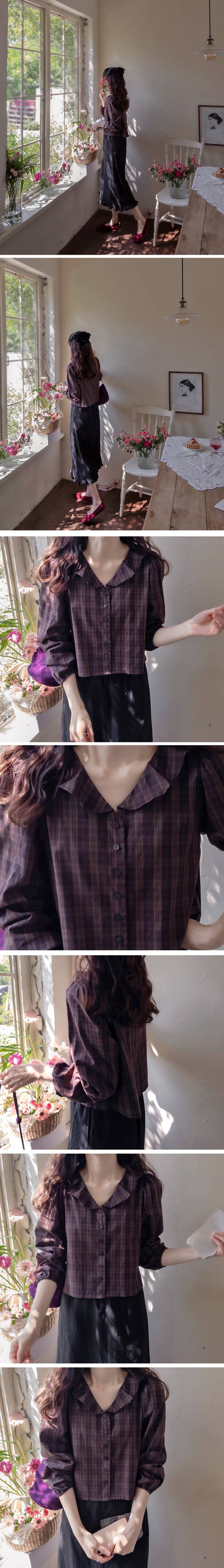 Forever Kids 正韓 荷葉格紋V領襯衫【DA60008】韓國代購