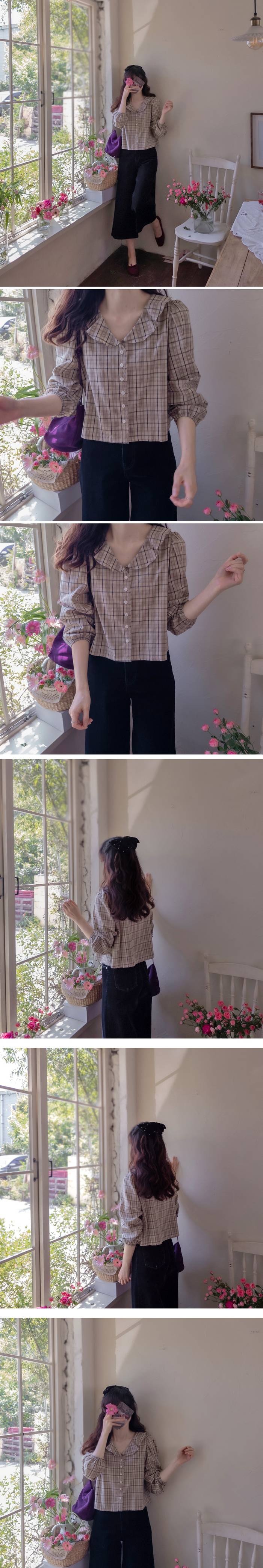 Forever Kids 正韓 荷葉格紋V領襯衫【DA60008】韓國代購