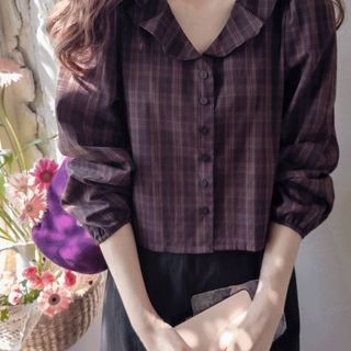 Forever Kids 正韓 荷葉格紋V領襯衫【DA60008】韓國代購