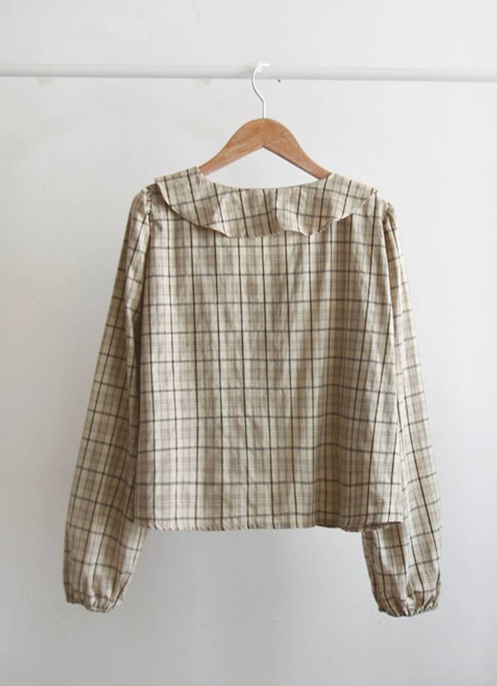 Forever Kids 正韓 荷葉格紋V領襯衫【DA60008】韓國代購