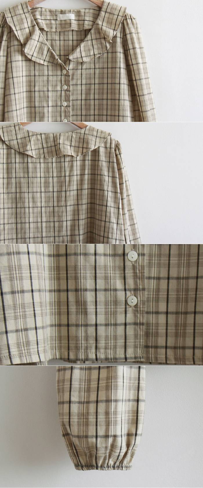 Forever Kids 正韓 荷葉格紋V領襯衫【DA60008】韓國代購