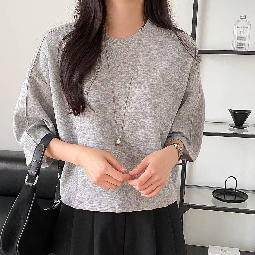 Forever Kids 正韓 落肩倒三角純棉七分袖T 上衣【DA60006】韓國代購