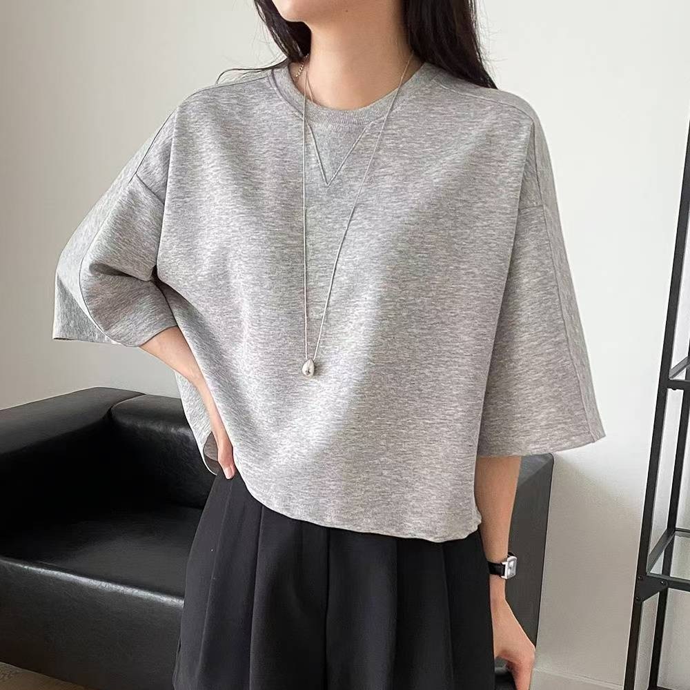 Forever Kids 正韓 落肩倒三角純棉七分袖T 上衣【DA60006】韓國代購