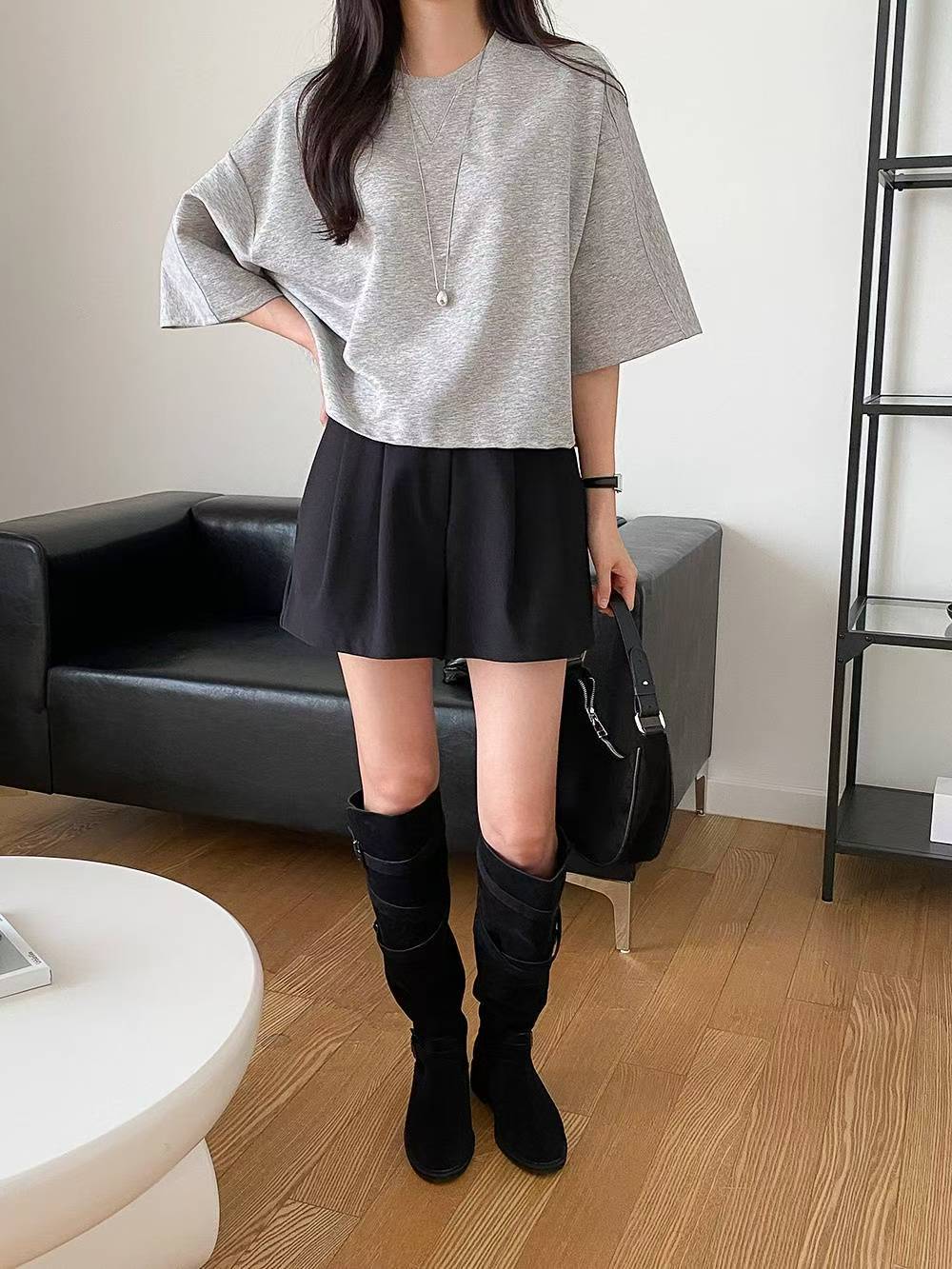 Forever Kids 正韓 落肩倒三角純棉七分袖T 上衣【DA60006】韓國代購