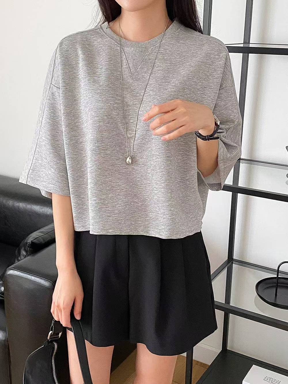 Forever Kids 正韓 落肩倒三角純棉七分袖T 上衣【DA60006】韓國代購