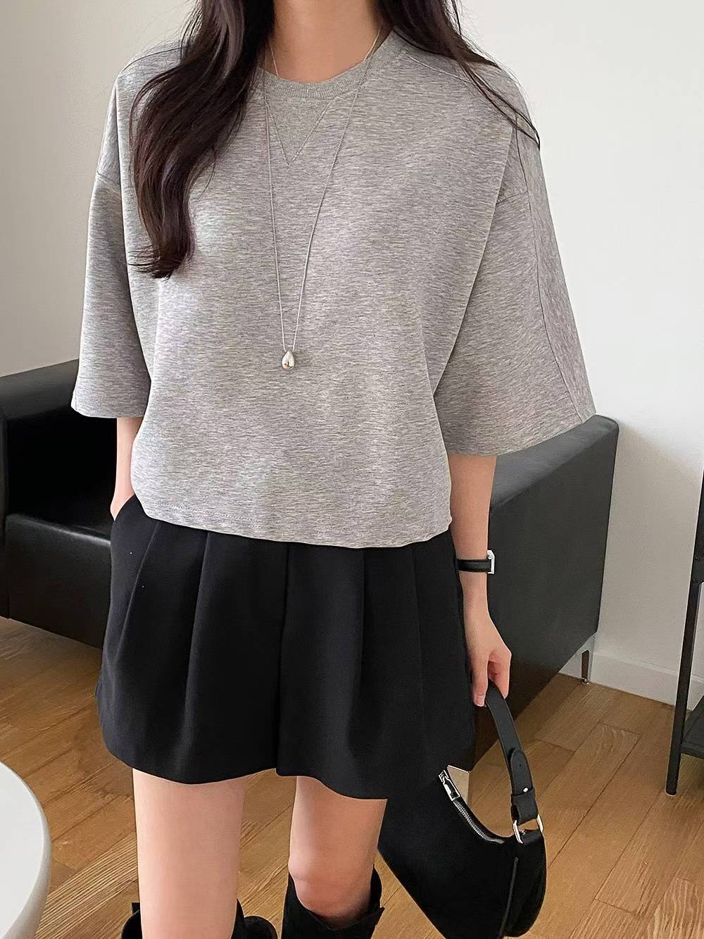 Forever Kids 正韓 落肩倒三角純棉七分袖T 上衣【DA60006】韓國代購