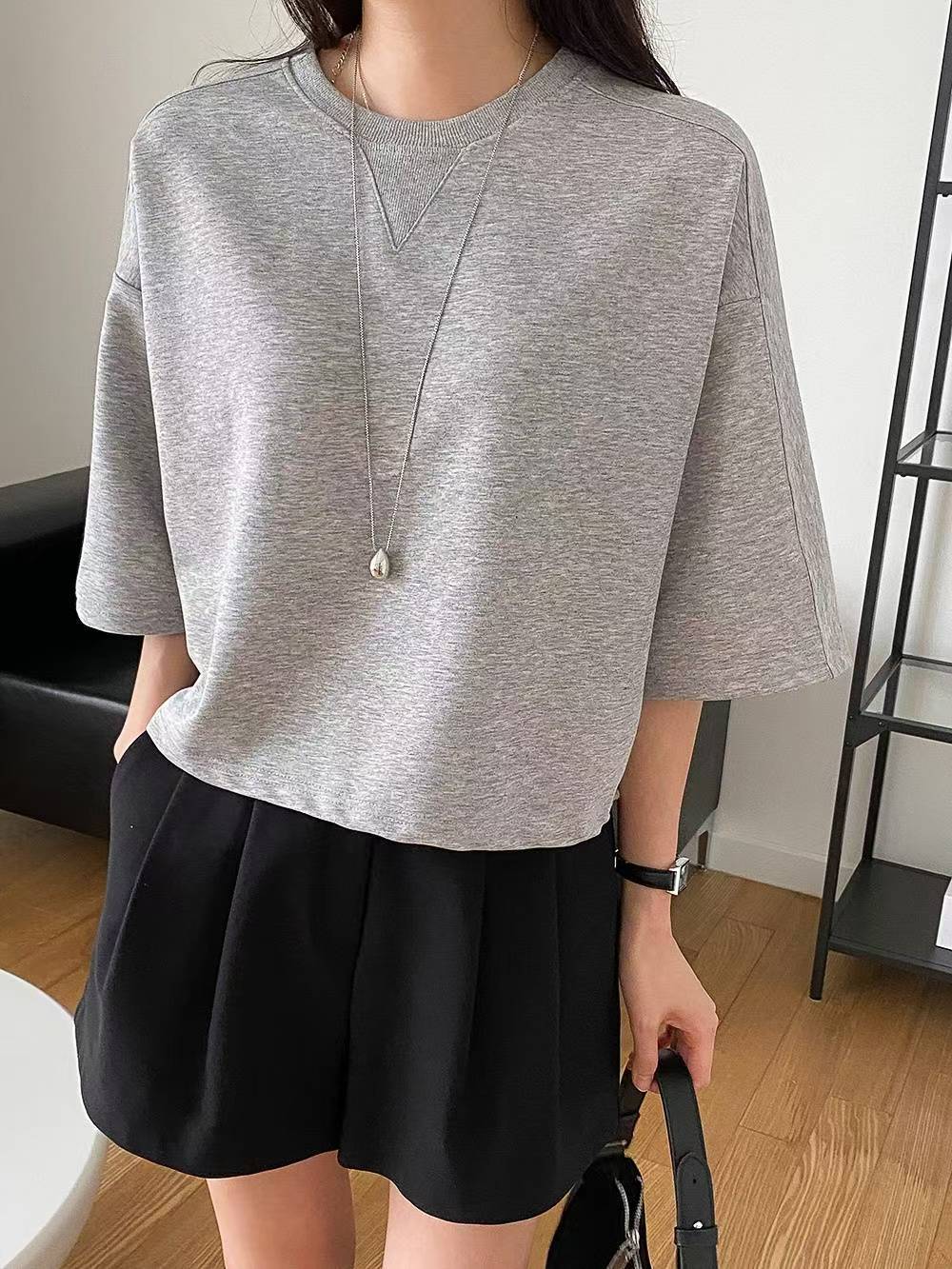 Forever Kids 正韓 落肩倒三角純棉七分袖T 上衣【DA60006】韓國代購