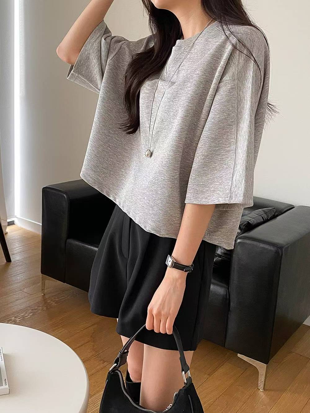 Forever Kids 正韓 落肩倒三角純棉七分袖T 上衣【DA60006】韓國代購