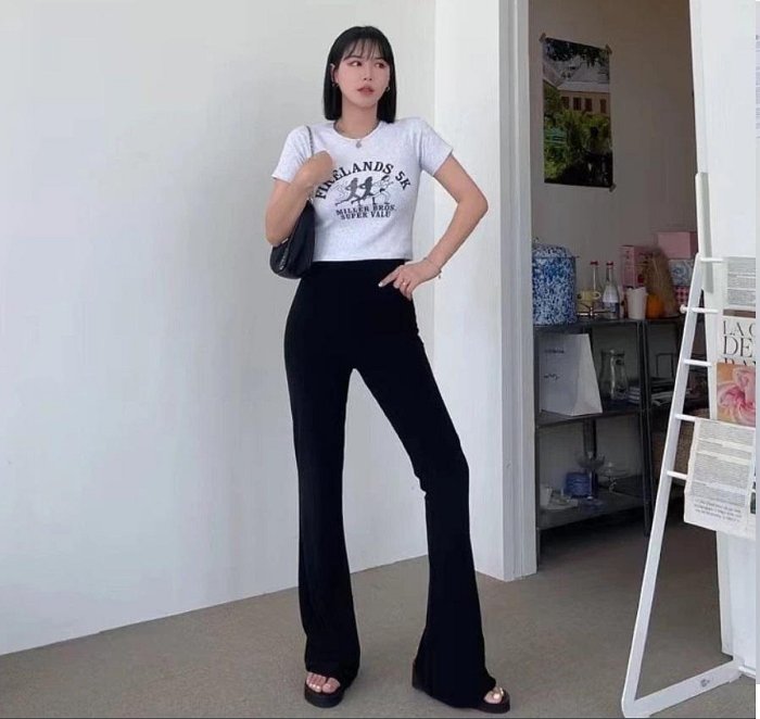 Forever Kids  正韓 韓國熱銷十萬款!!大推薦~涼感薄款顯瘦好穿 喇叭褲彈性 魔術褲休閒褲【A66602】韓國代購