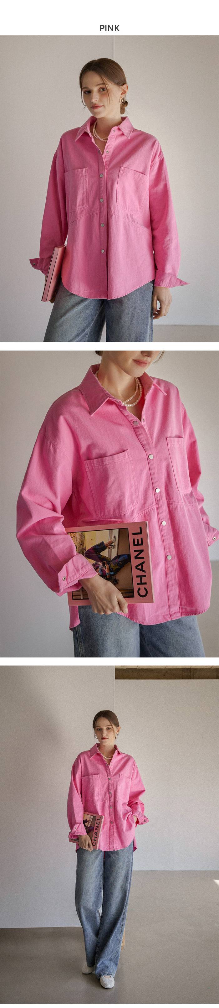 Forever Kids  正韓  雙口袋寬鬆圓弧剪裁襯衫 長版【C63292】