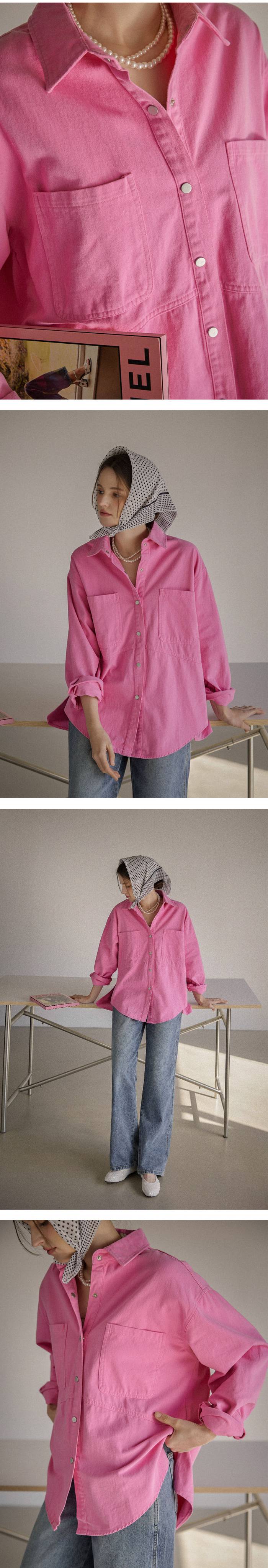 Forever Kids  正韓  雙口袋寬鬆圓弧剪裁襯衫 長版【C63292】