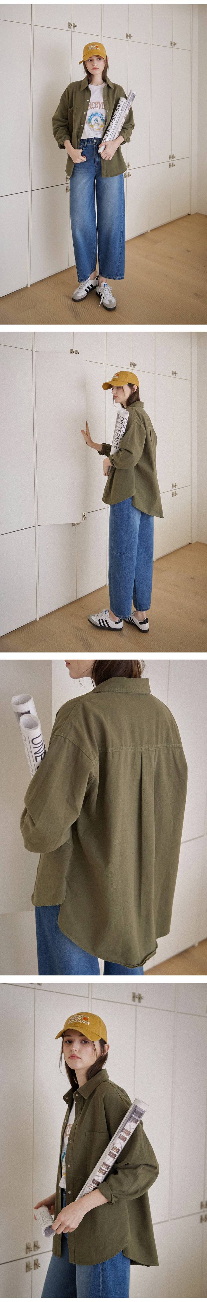 Forever Kids  正韓  雙口袋寬鬆圓弧剪裁襯衫 長版【C63292】