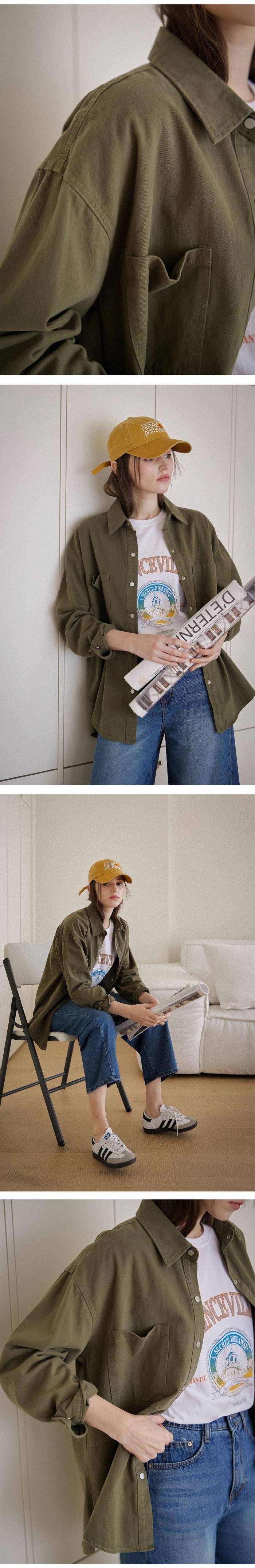 Forever Kids  正韓  雙口袋寬鬆圓弧剪裁襯衫 長版【C63292】