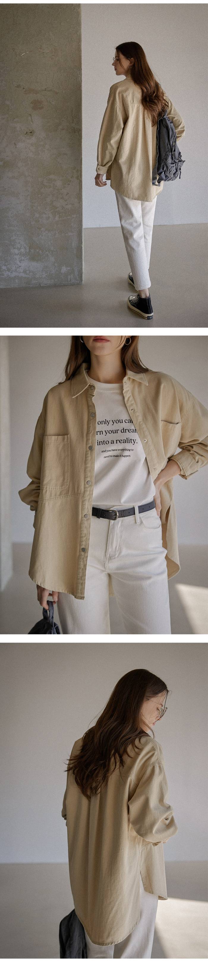 Forever Kids  正韓  雙口袋寬鬆圓弧剪裁襯衫 長版【C63292】