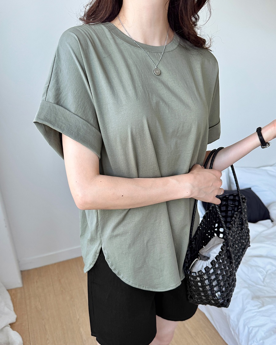 Forever Kids 正韓 柔軟光滑側開岔純色T上衣【A60407】