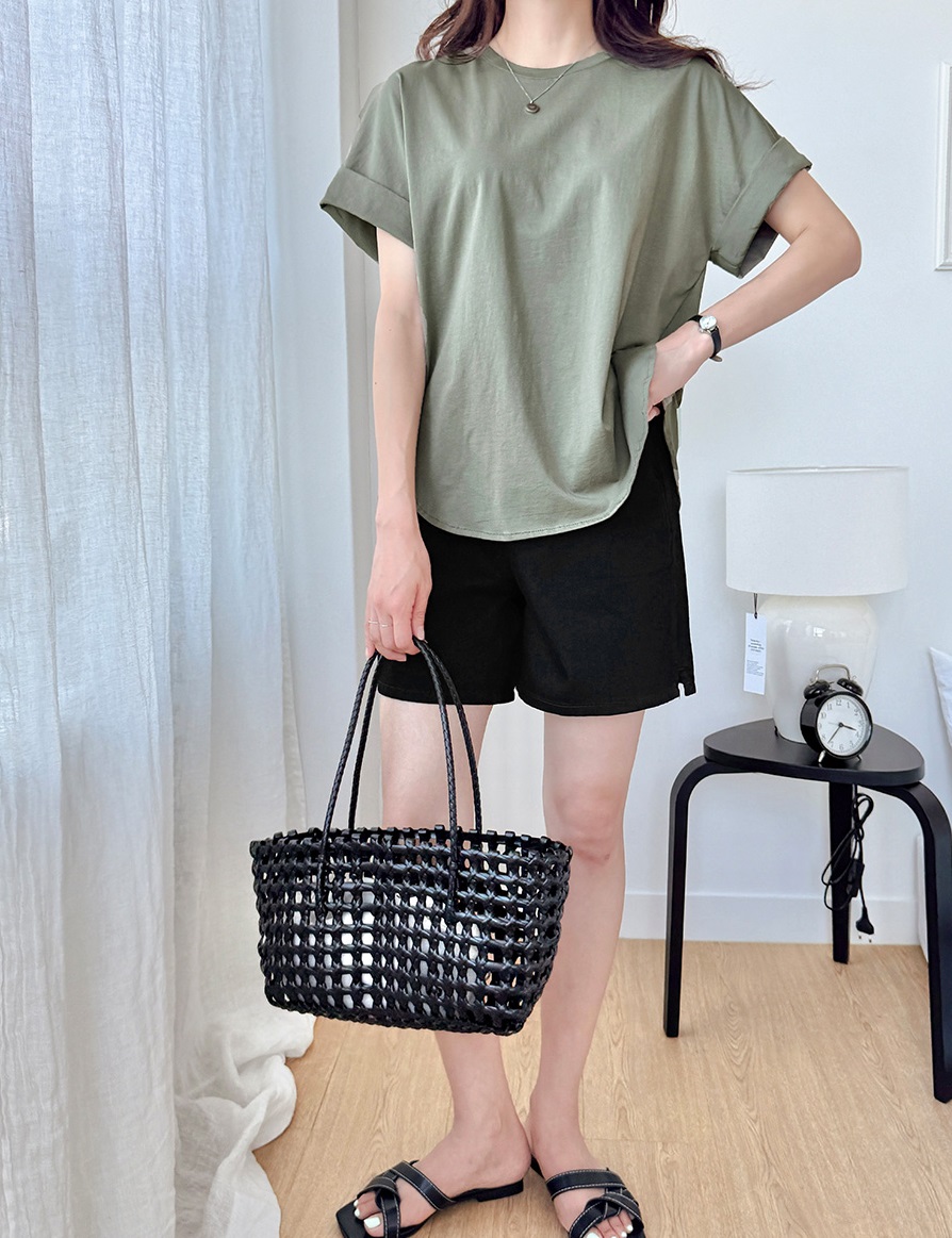 Forever Kids 正韓 柔軟光滑側開岔純色T上衣【A60407】