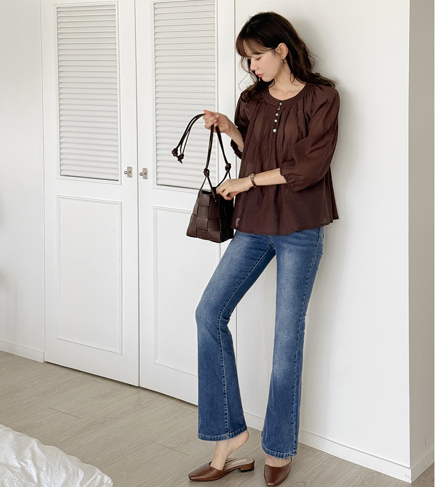 Forever Kids 正韓 氣質開扣抓褶飄逸襯衫【B60407】