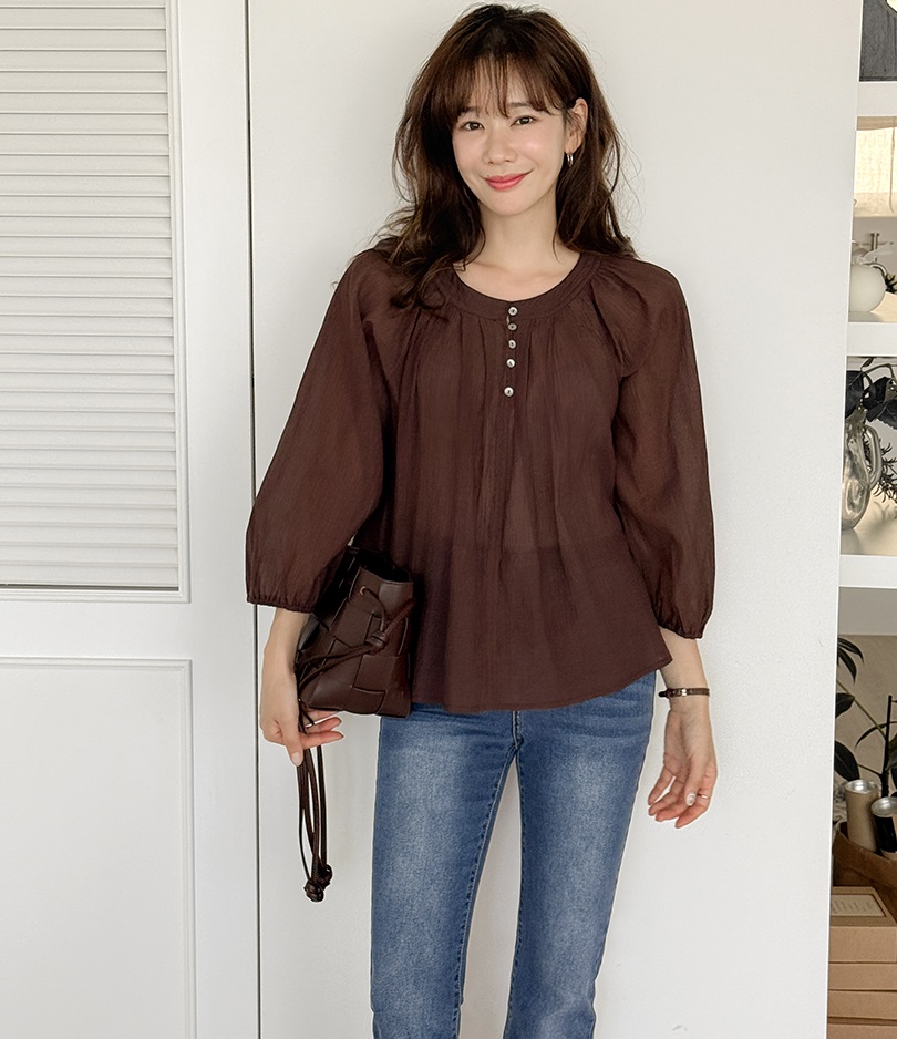 Forever Kids 正韓 氣質開扣抓褶飄逸襯衫【B60407】