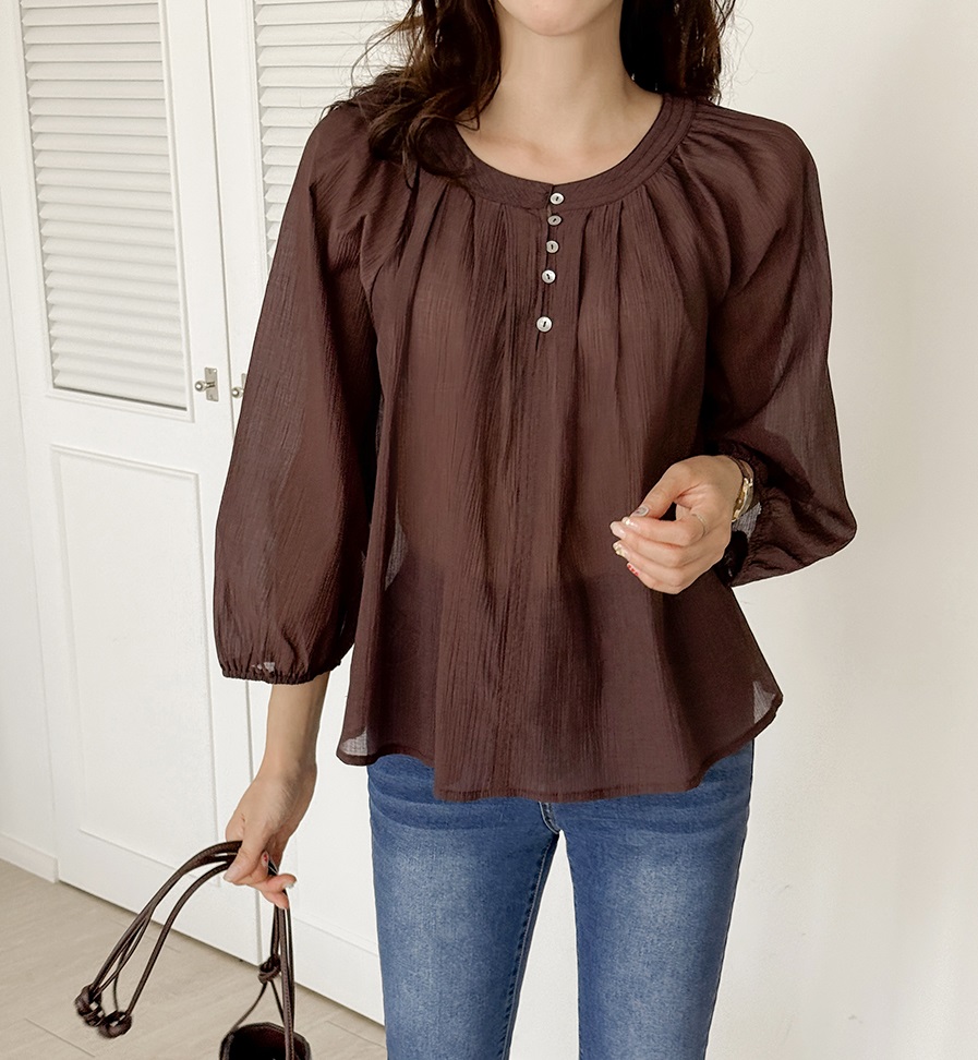 Forever Kids 正韓 氣質開扣抓褶飄逸襯衫【B60407】