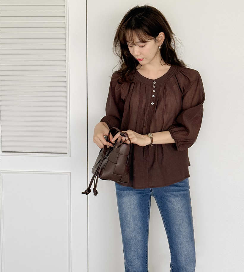 Forever Kids 正韓 氣質開扣抓褶飄逸襯衫【B60407】