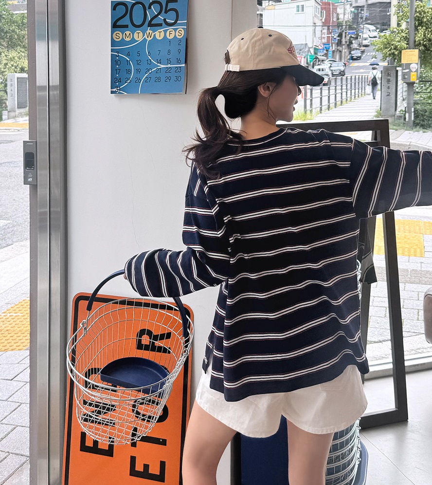 Forever Kids 正韓  寬鬆條紋休閒長版T【A60405】