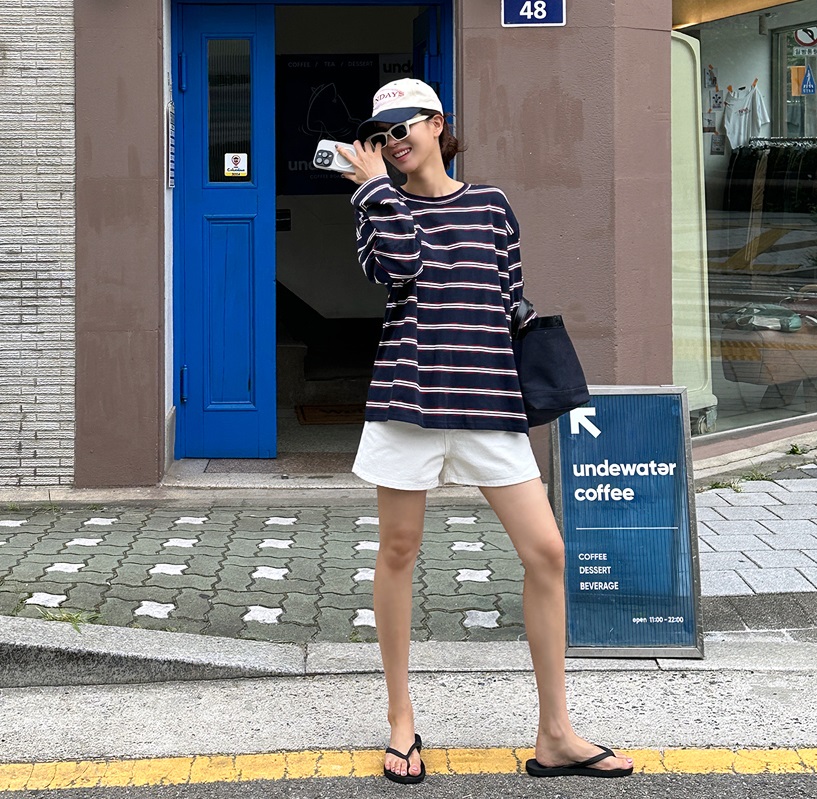 Forever Kids 正韓  寬鬆條紋休閒長版T【A60405】