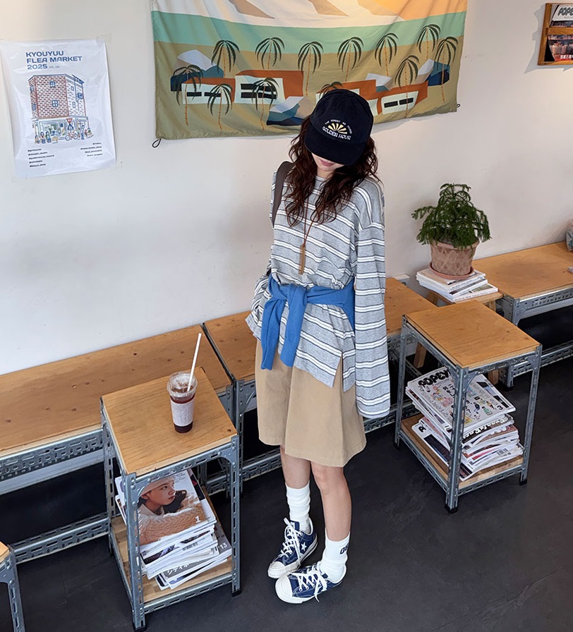 Forever Kids 正韓  寬鬆條紋休閒長版T【A60405】