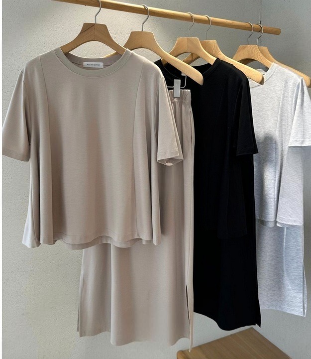 Forever Kids 正韓 一套!喜歡~傘版舒適上衣+鬆緊腰 有口袋長裙 套裝【D60402】