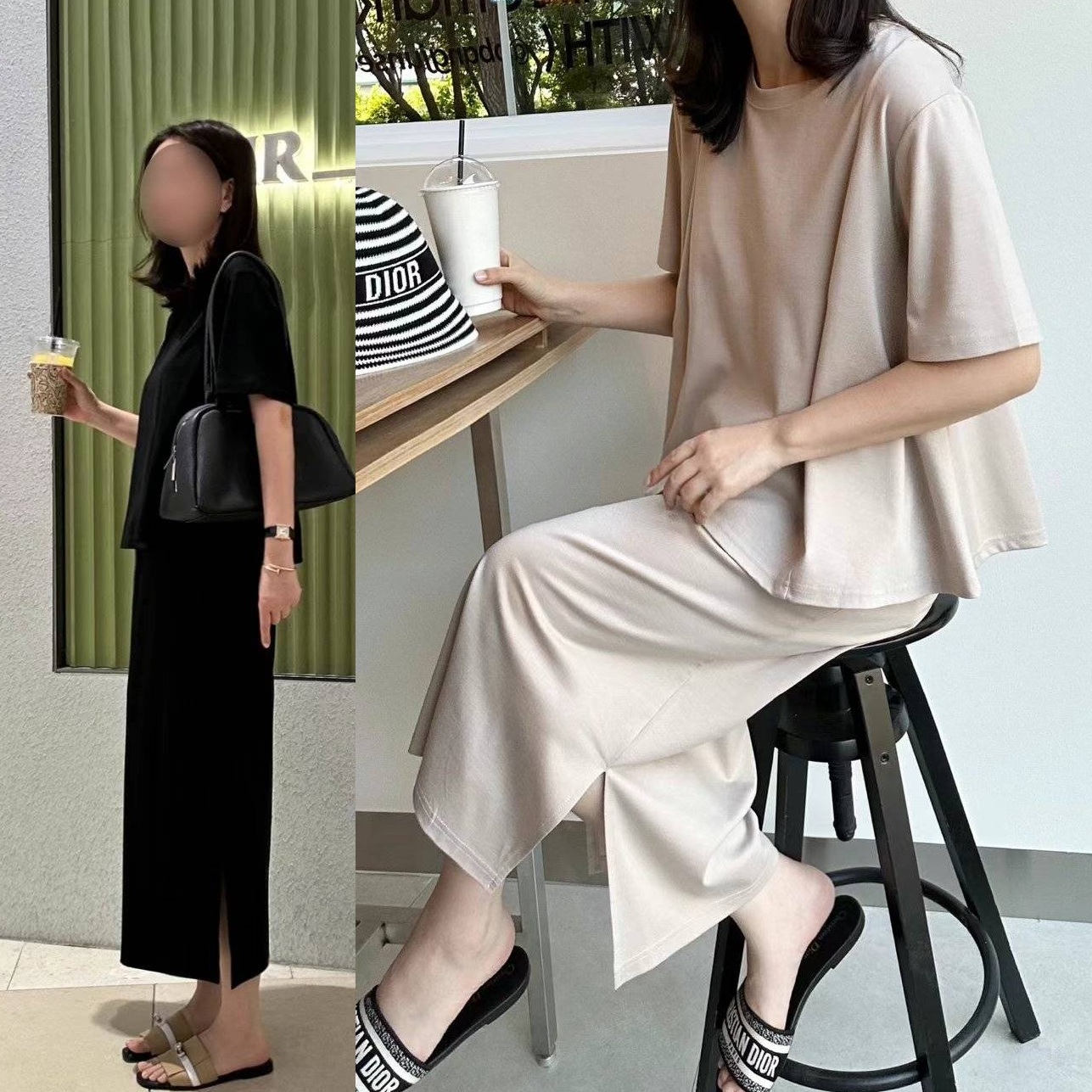 Forever Kids 正韓 一套!喜歡~傘版舒適上衣+鬆緊腰 有口袋長裙 套裝【D60402】