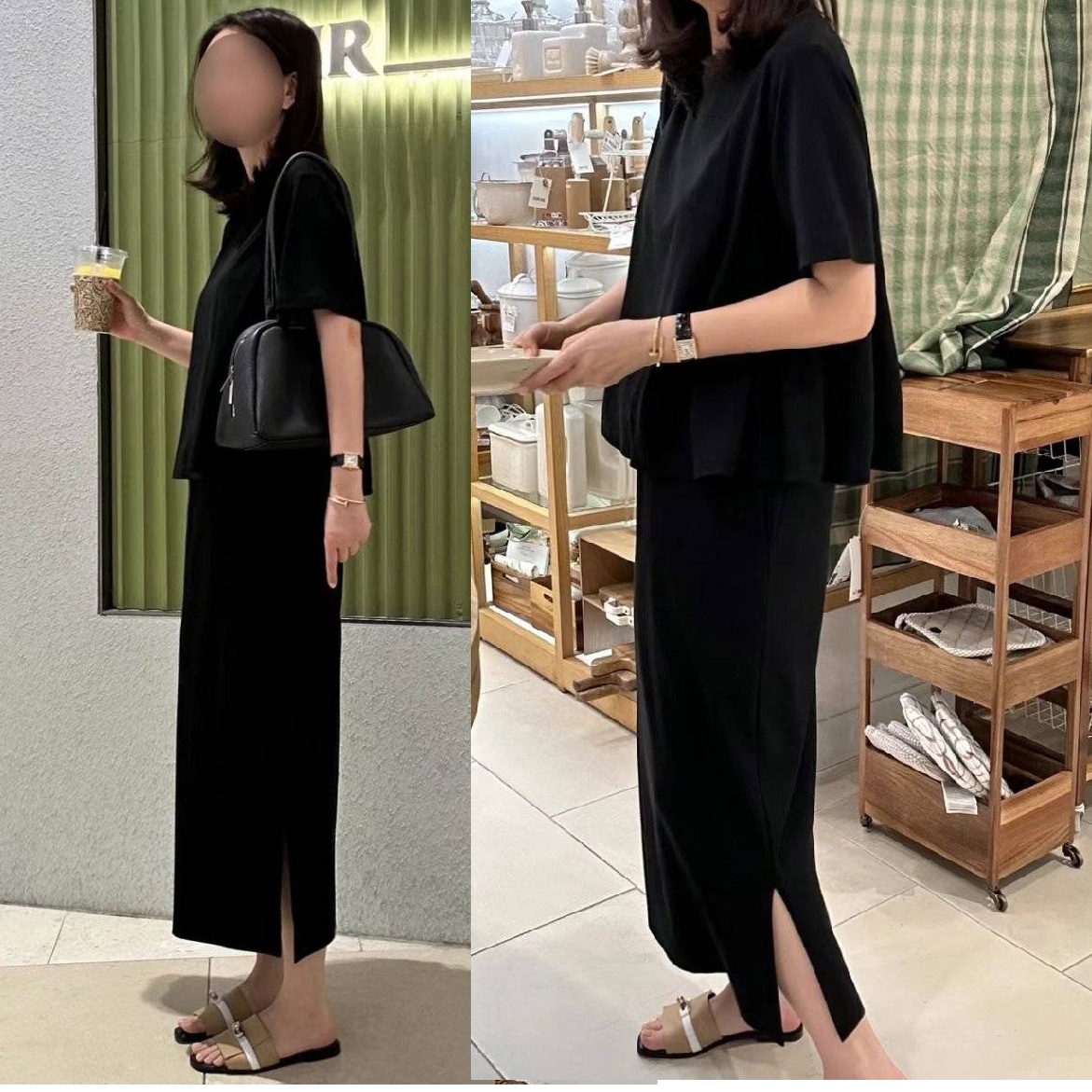 Forever Kids 正韓 一套!喜歡~傘版舒適上衣+鬆緊腰 有口袋長裙 套裝【D60402】