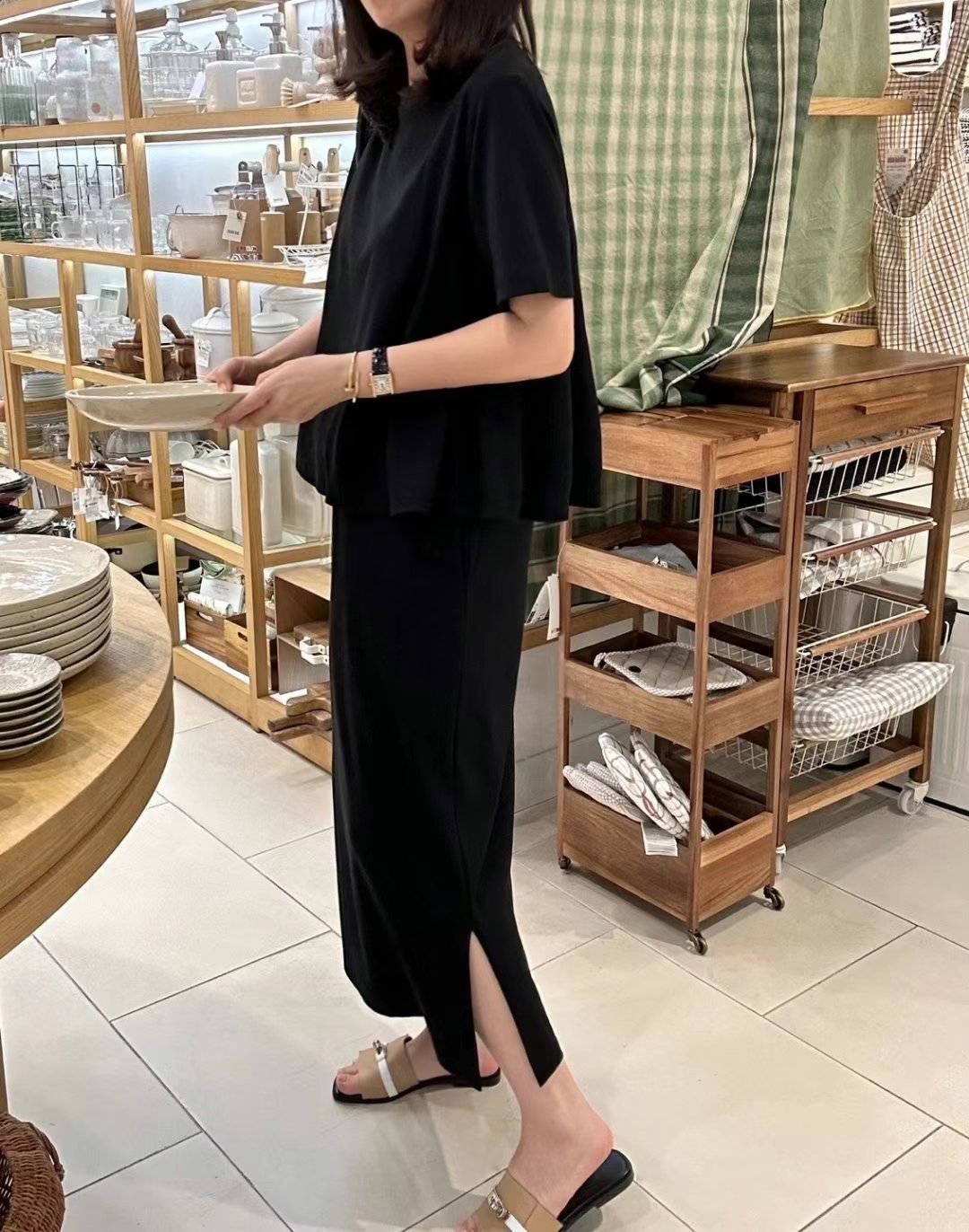 Forever Kids 正韓 一套!喜歡~傘版舒適上衣+鬆緊腰 有口袋長裙 套裝【D60402】