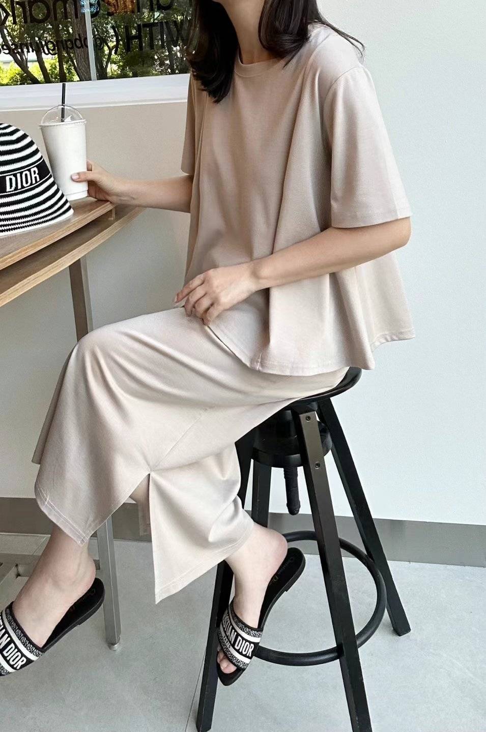 Forever Kids 正韓 一套!喜歡~傘版舒適上衣+鬆緊腰 有口袋長裙 套裝【D60402】