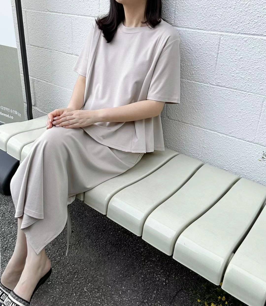 Forever Kids 正韓 一套!喜歡~傘版舒適上衣+鬆緊腰 有口袋長裙 套裝【D60402】