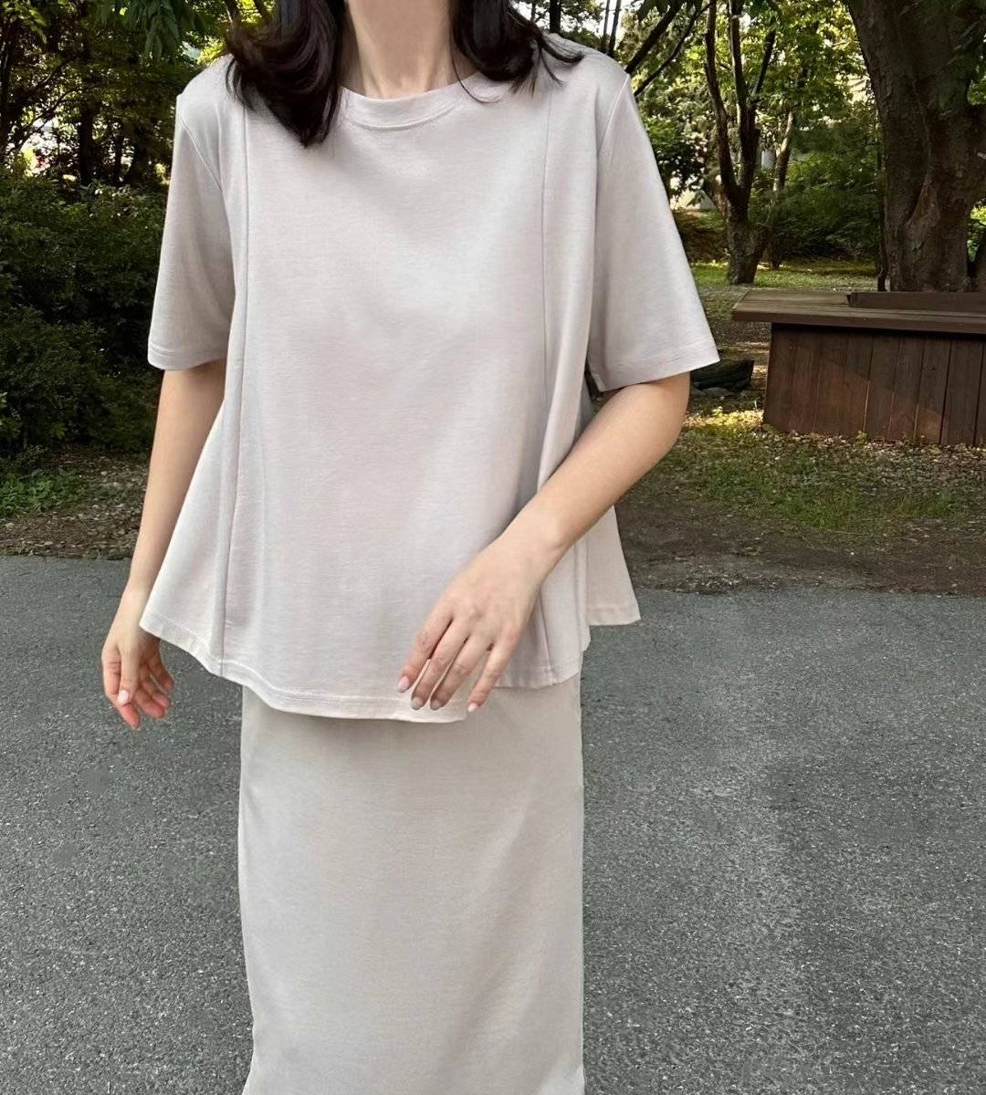 Forever Kids 正韓 一套!喜歡~傘版舒適上衣+鬆緊腰 有口袋長裙 套裝【D60402】