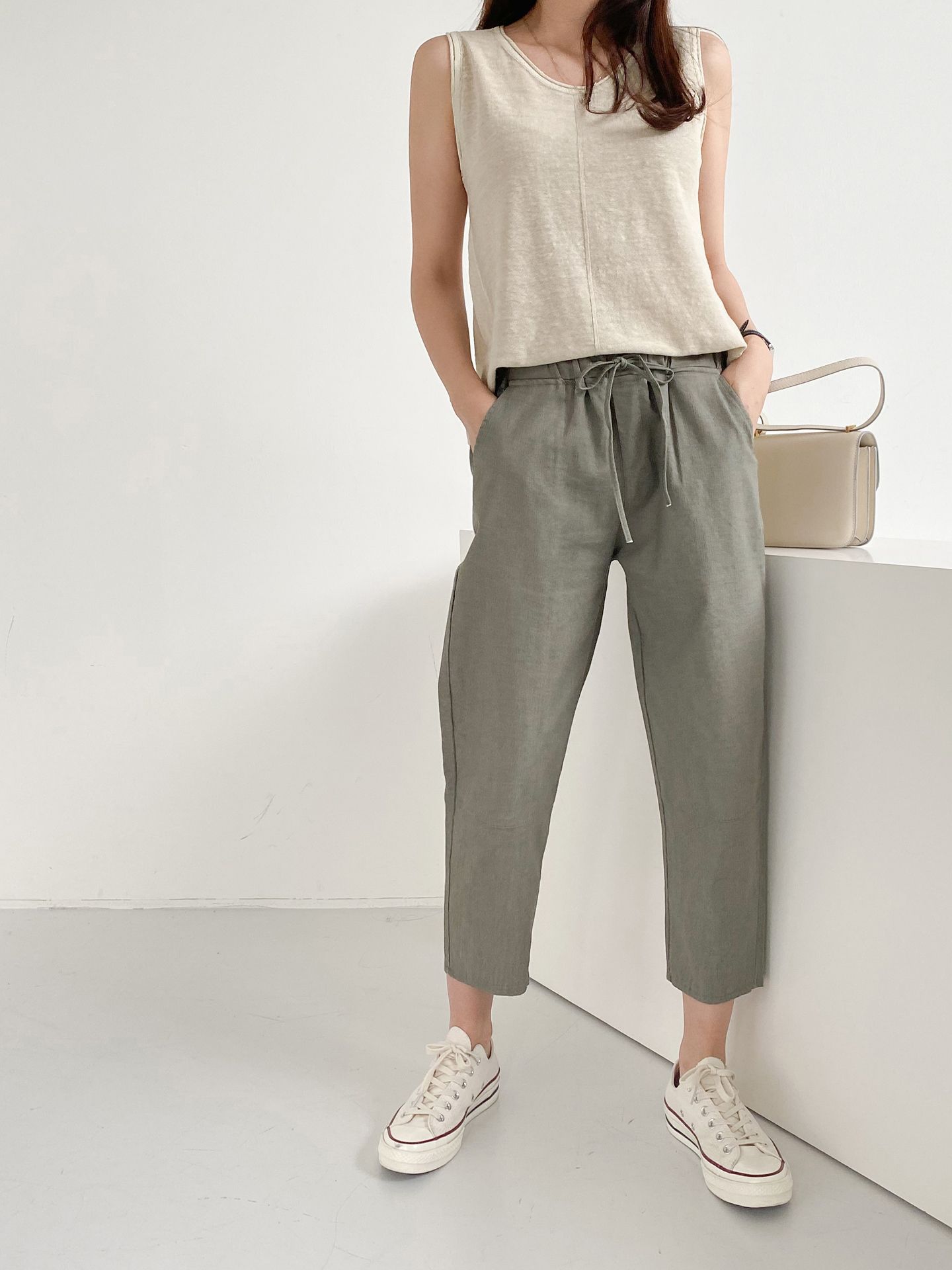 Forever Kids 正韓 車線切割抽繩錐形褲 鬆緊腰休閒褲【D60408】