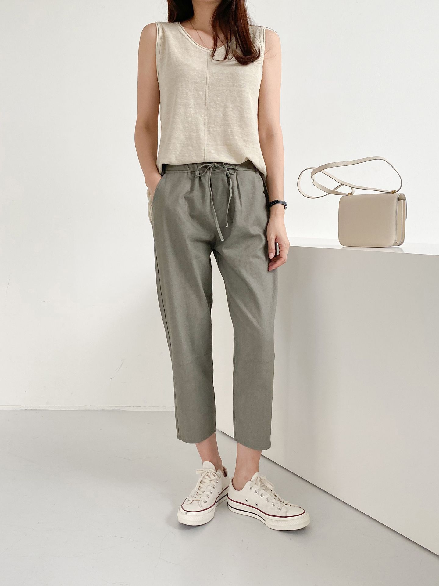 Forever Kids 正韓 車線切割抽繩錐形褲 鬆緊腰休閒褲【D60408】