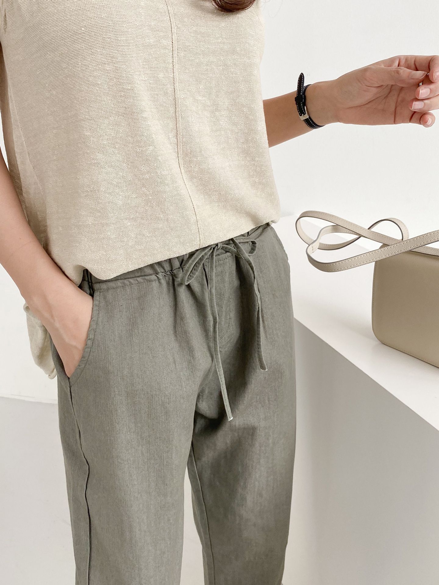 Forever Kids 正韓 車線切割抽繩錐形褲 鬆緊腰休閒褲【D60408】