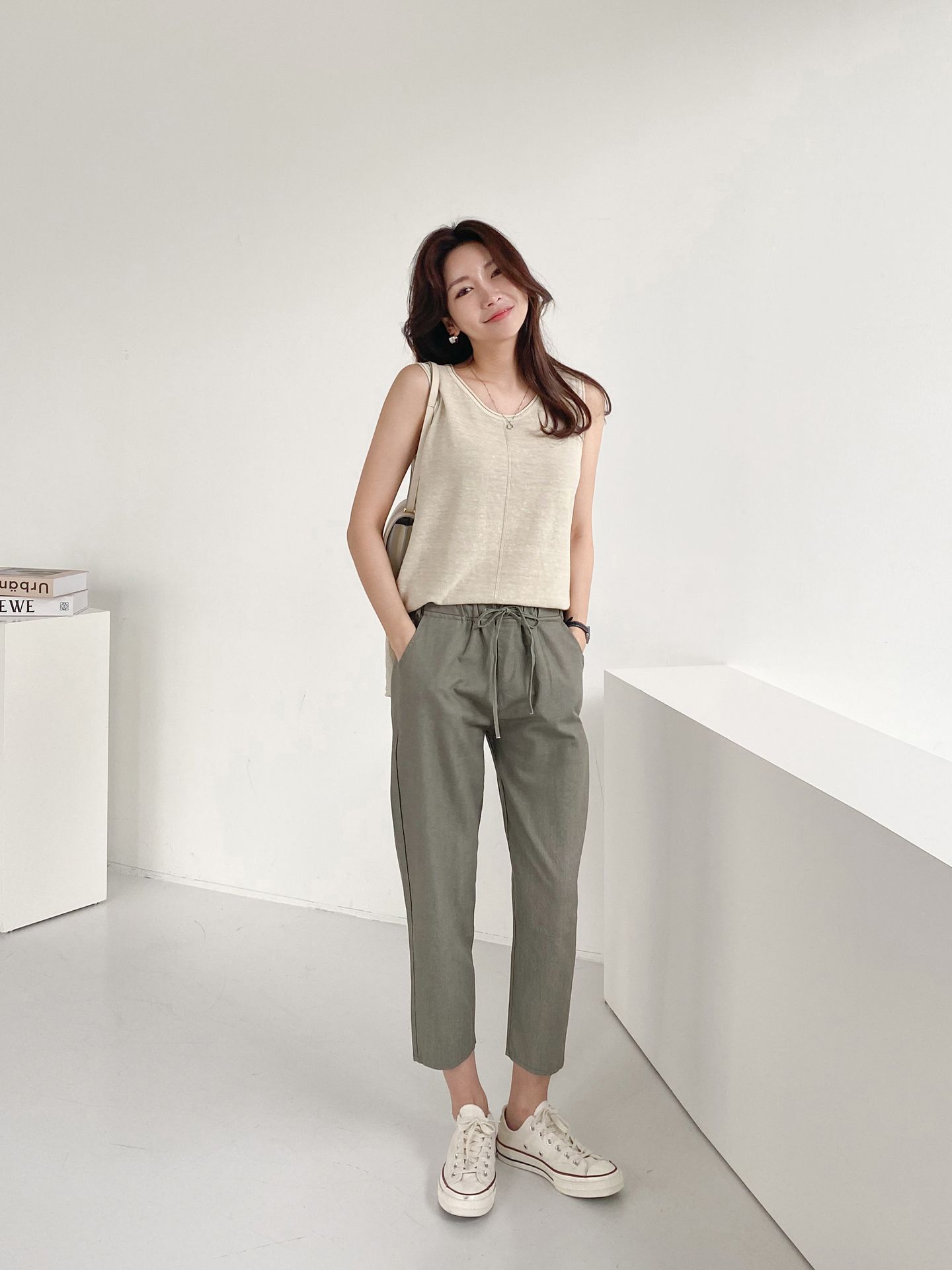 Forever Kids 正韓 車線切割抽繩錐形褲 鬆緊腰休閒褲【D60408】