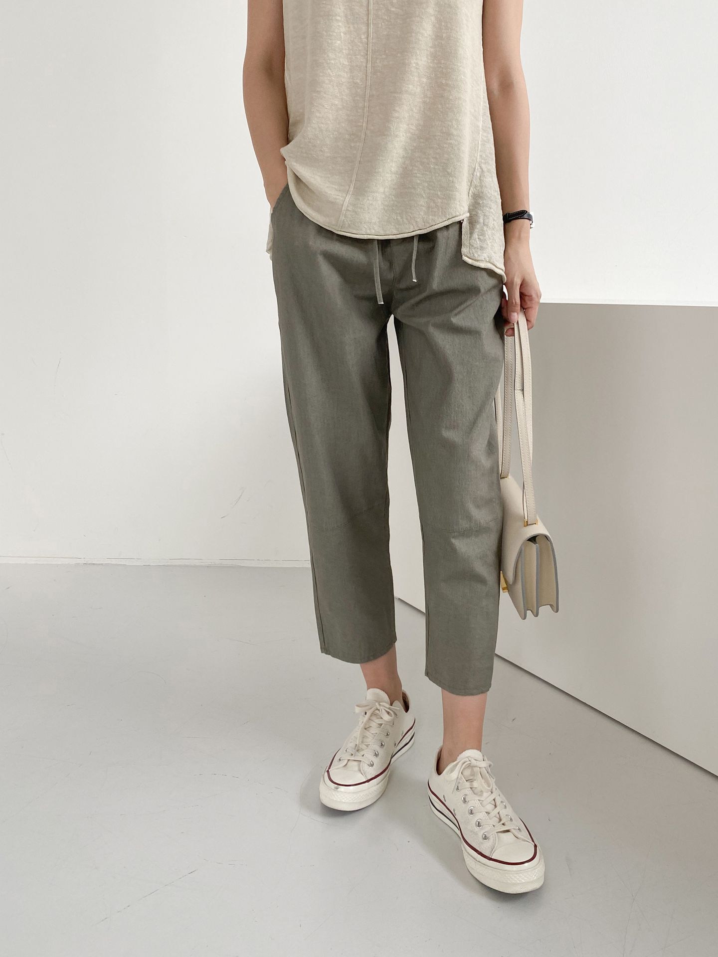 Forever Kids 正韓 車線切割抽繩錐形褲 鬆緊腰休閒褲【D60408】