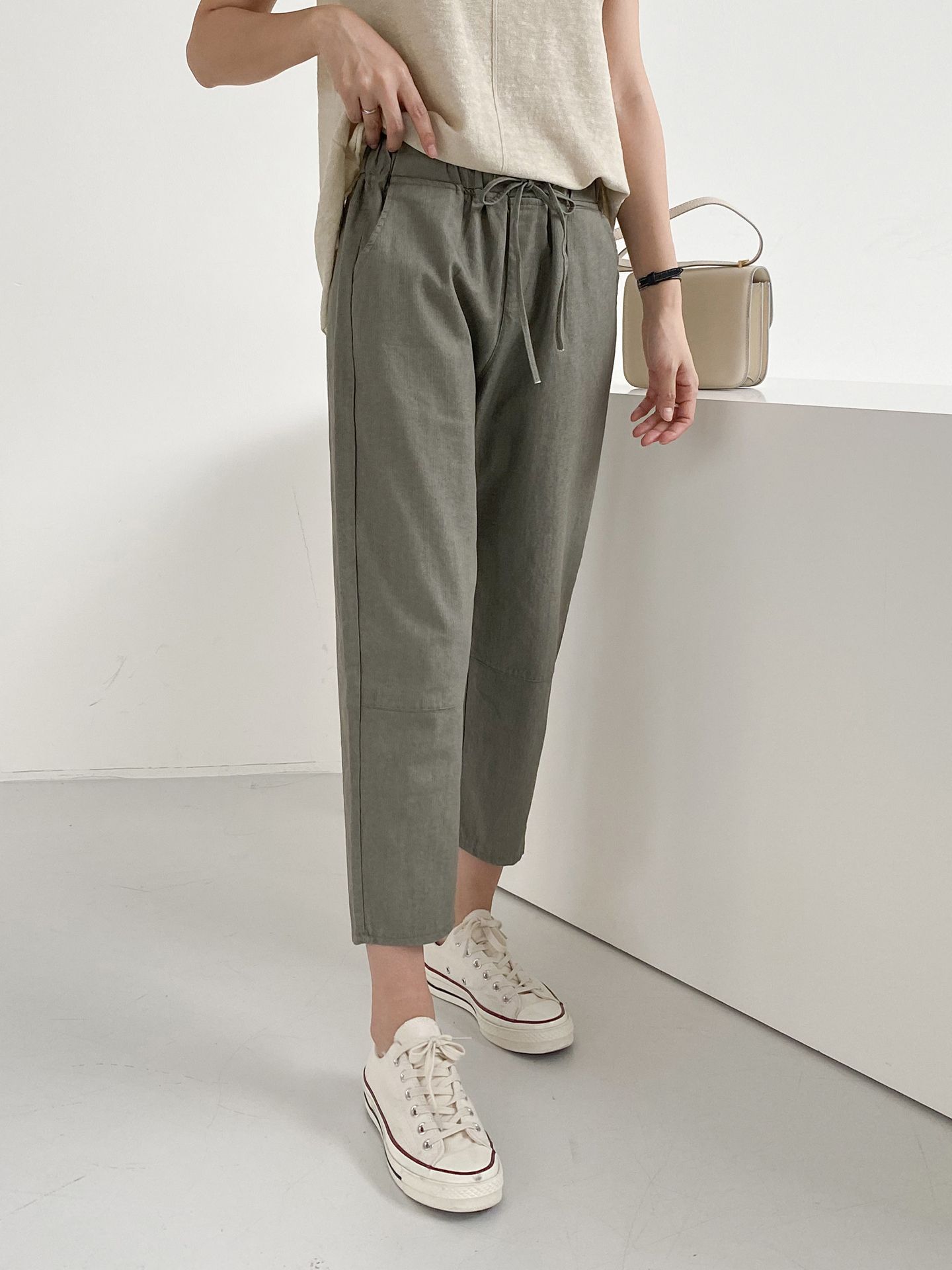 Forever Kids 正韓 車線切割抽繩錐形褲 鬆緊腰休閒褲【D60408】