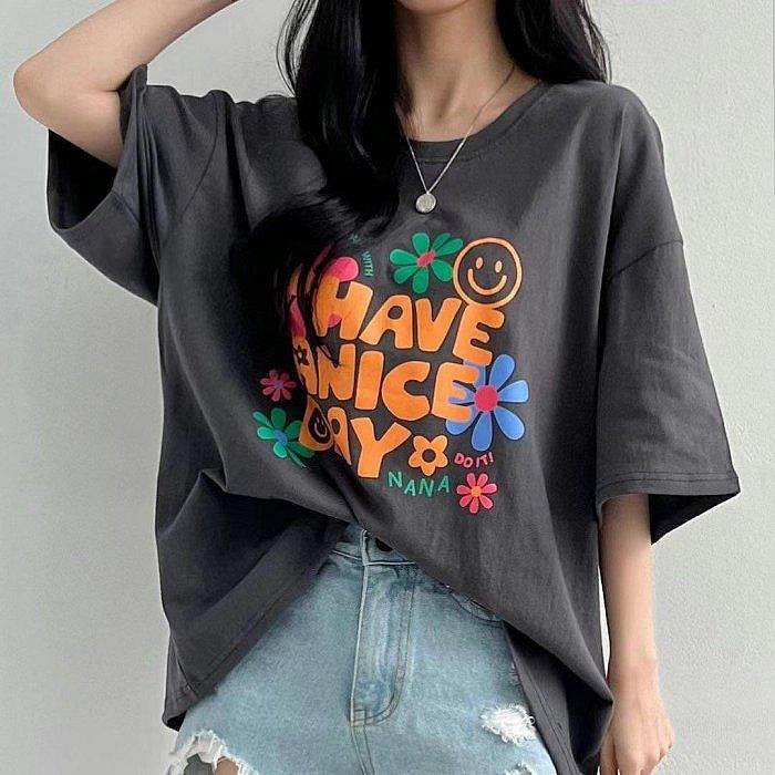 Forever Kids  正韓 彩色花朵寬鬆版 落肩休閒T【A55339】韓國代購