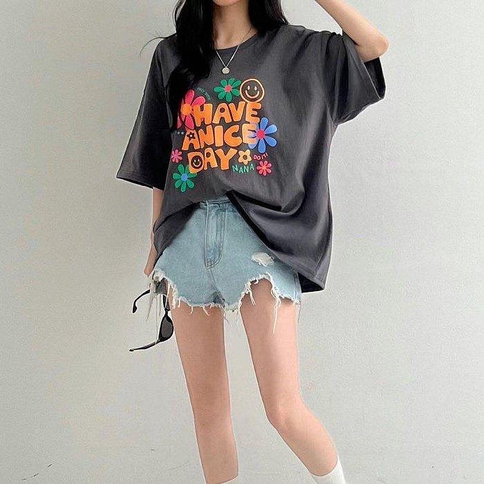 Forever Kids  正韓 彩色花朵寬鬆版 落肩休閒T【A55339】韓國代購