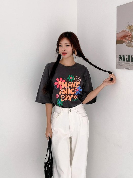 Forever Kids  正韓 彩色花朵寬鬆版 落肩休閒T【A55339】韓國代購