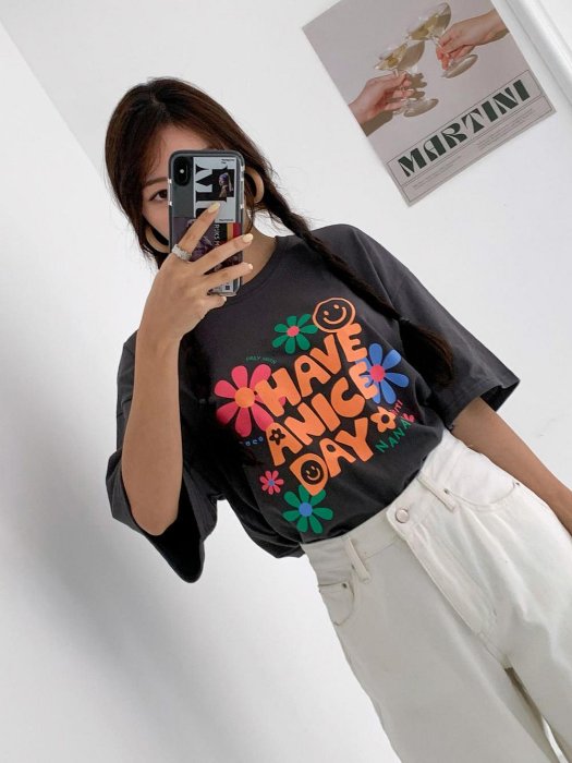 Forever Kids  正韓 彩色花朵寬鬆版 落肩休閒T【A55339】韓國代購