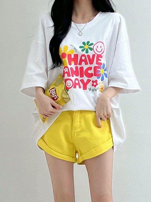 Forever Kids  正韓 彩色花朵寬鬆版 落肩休閒T【A55339】韓國代購