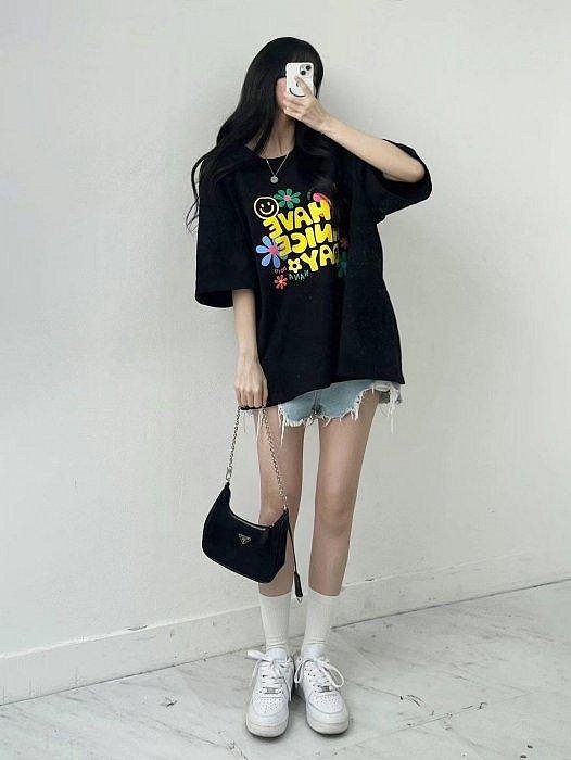 Forever Kids  正韓 彩色花朵寬鬆版 落肩休閒T【A55339】韓國代購