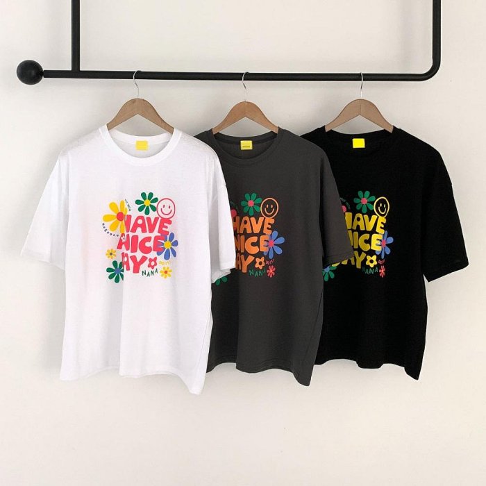 Forever Kids  正韓 彩色花朵寬鬆版 落肩休閒T【A55339】韓國代購