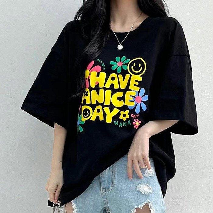 Forever Kids  正韓 彩色花朵寬鬆版 落肩休閒T【A55339】韓國代購