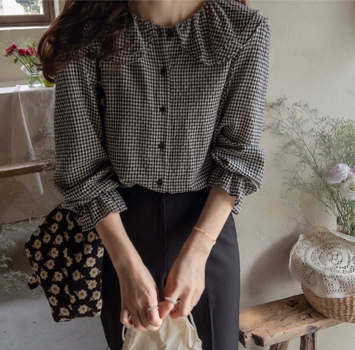 Forever Kids 正韓  經典氣質荷葉格紋襯衫【H60508】 