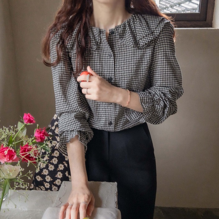 Forever Kids 正韓  經典氣質荷葉格紋襯衫【H60508】 
